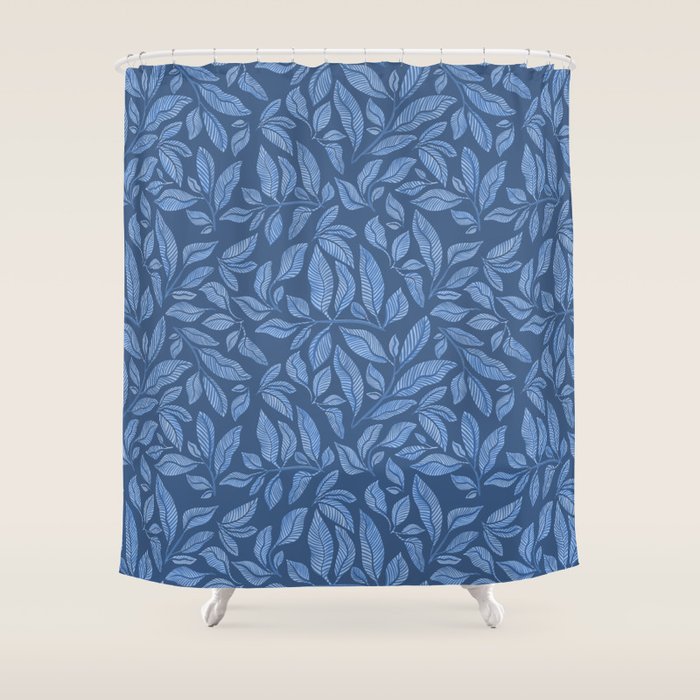 Blue Bali Vines - tropical leaf repeat pattern Shower Curtain Gallery Image 1