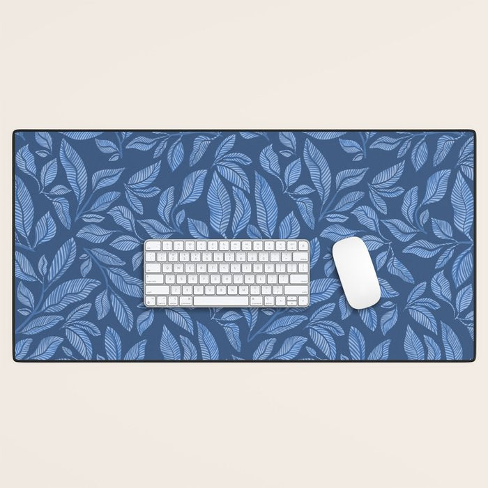 Blue Bali Vines - tropical leaf repeat pattern Desk Mat Gallery Image 1