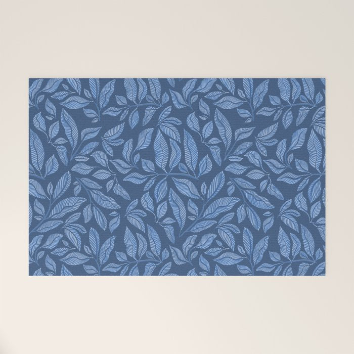 Blue Bali Vines - tropical leaf repeat pattern Welcome Mat Gallery Image 1