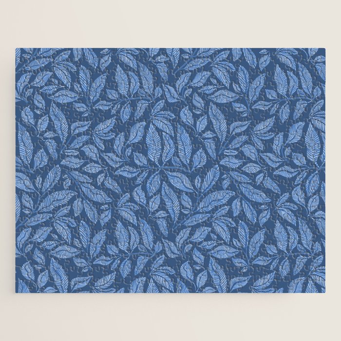 Blue Bali Vines - tropical leaf repeat pattern Jigsaw Puzzle Gallery Image 1