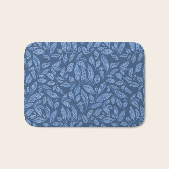 Blue Bali Vines - tropical leaf repeat pattern Bath Mat Gallery Image 1