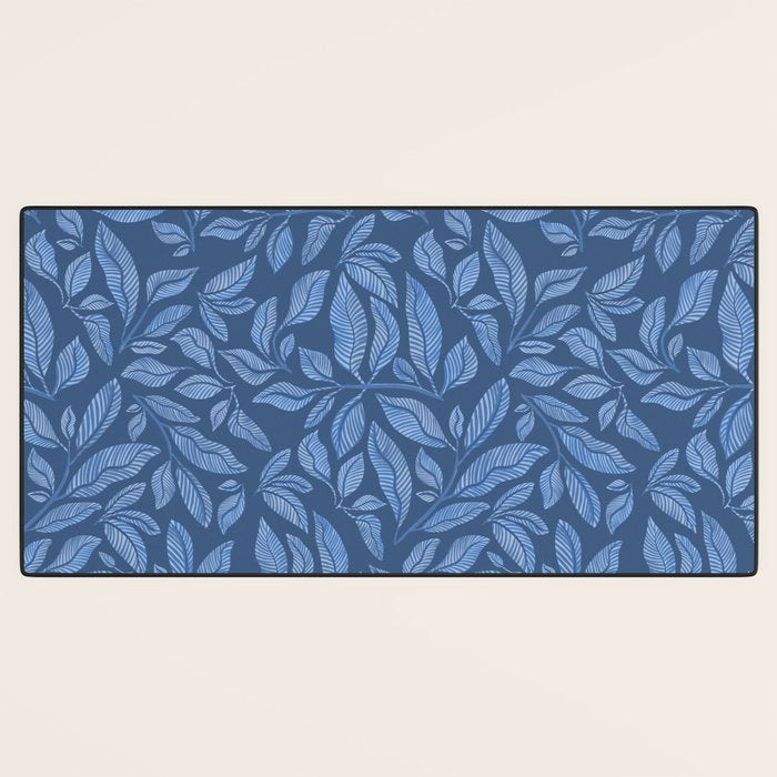 Blue Bali Vines - tropical leaf repeat pattern Desk Mat Gallery Image 3