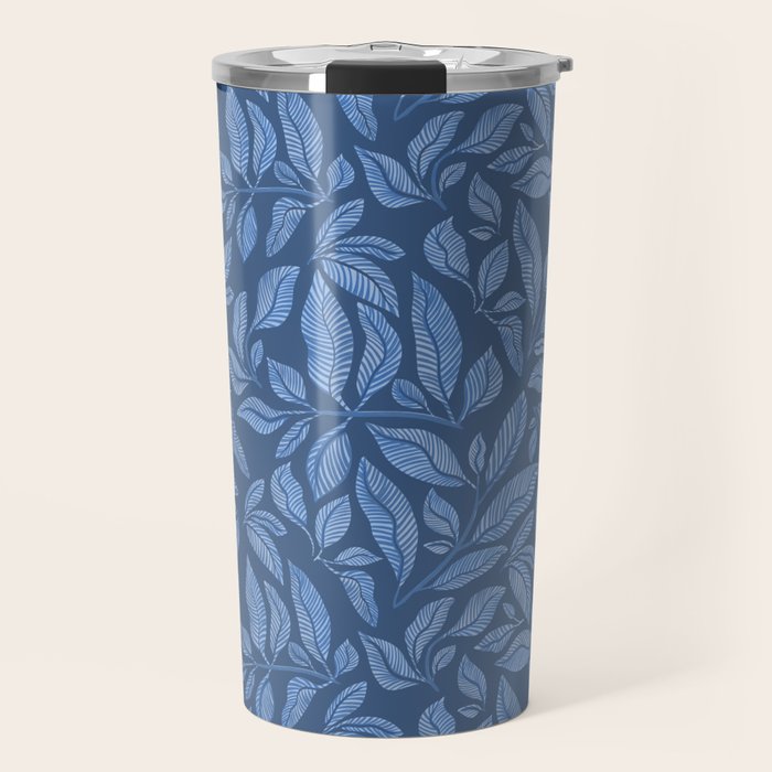 Blue Bali Vines - tropical leaf repeat pattern Travel Mug Gallery Image 1