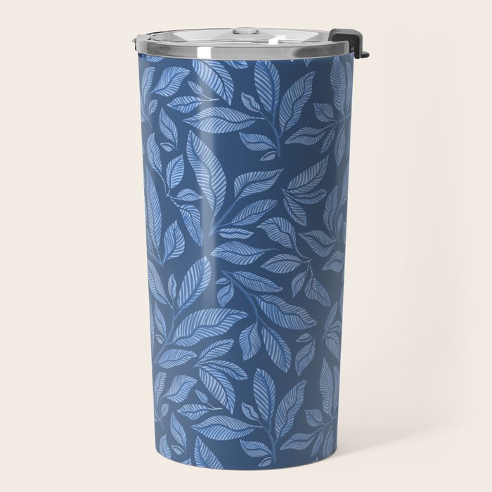 Blue Bali Vines - tropical leaf repeat pattern Travel Mug Gallery Image 2