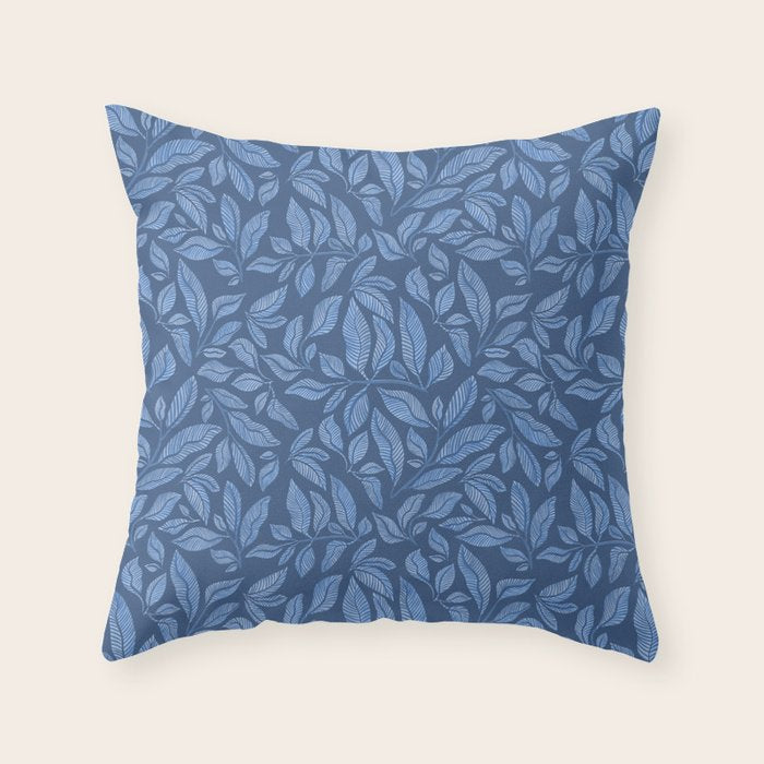 Blue Bali Vines - tropical leaf repeat pattern Throw Pillow Gallery Image 1
