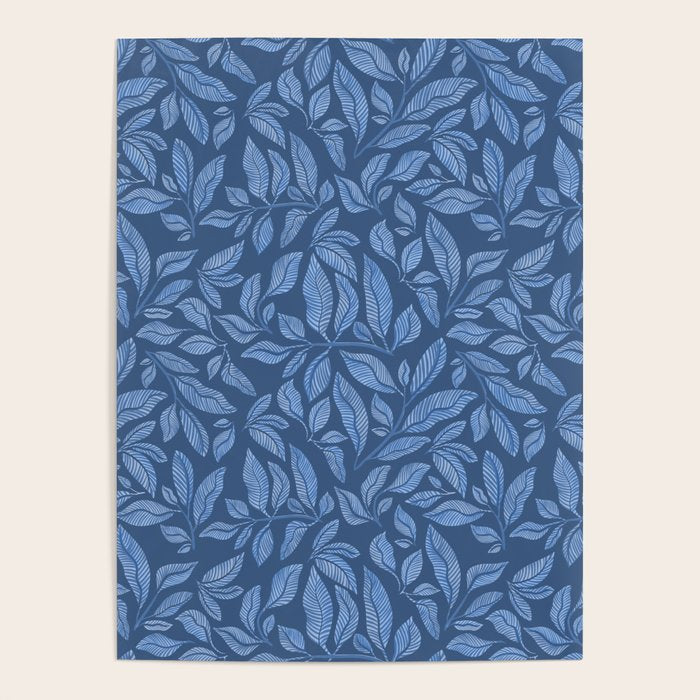 Blue Bali Vines - tropical leaf repeat pattern Poster Gallery Image 4