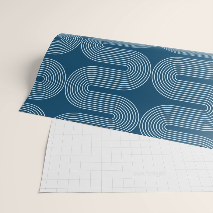 Mid Century Modern Geometric 101 in night Blue (Rainbow Abstract) Wrapping Paper Gallery Image 2