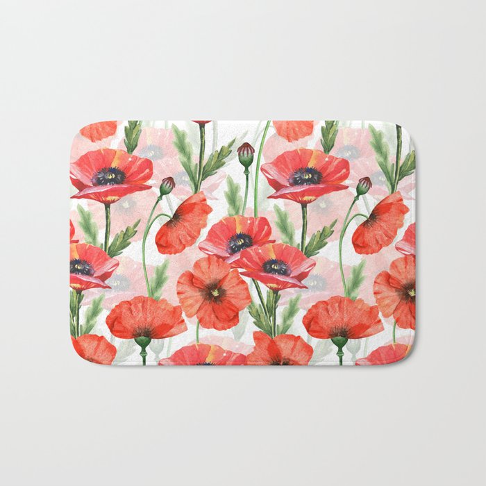 Summer Botanical Poppies Field Bath Mat Gallery Image 1