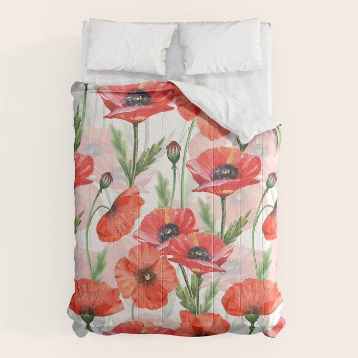 Summer Botanical Poppies Field Comforter Gallery Image 1