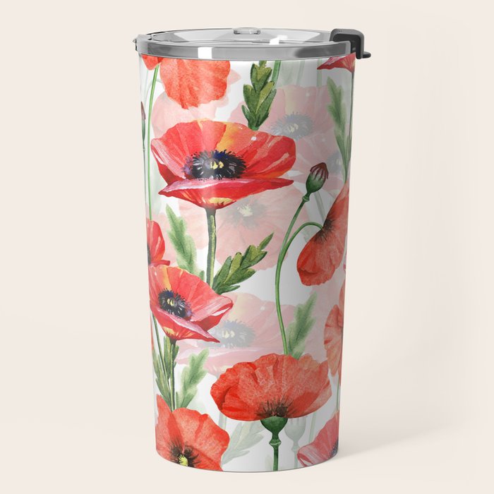 Summer Botanical Poppies Field Travel Mug Gallery Image 2