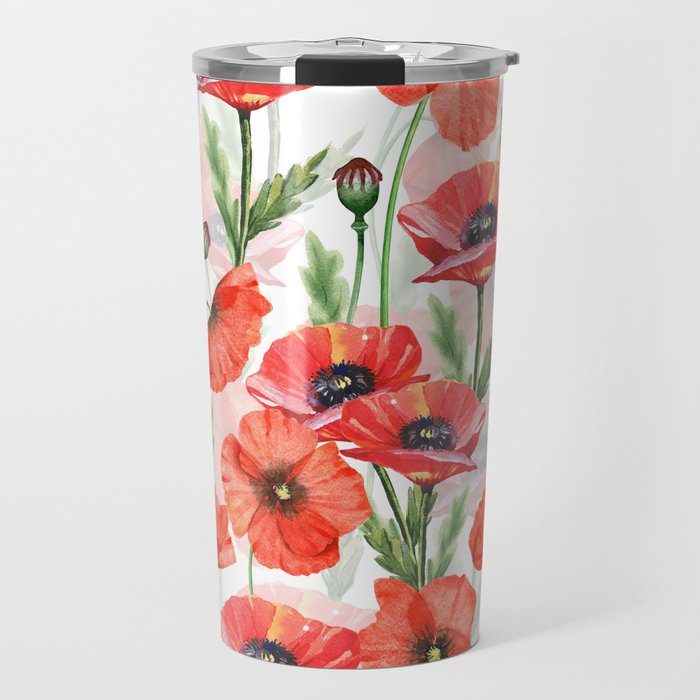 Summer Botanical Poppies Field Travel Mug Gallery Image 1