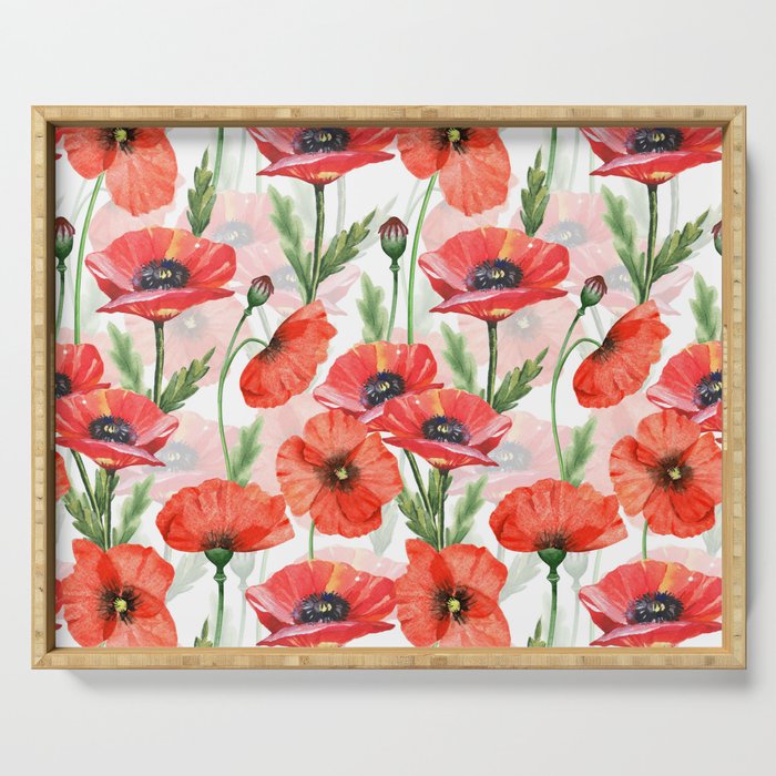 Summer Botanical Poppies Field Serving Tray Gallery Image 1