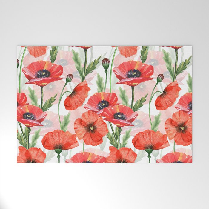 Summer Botanical Poppies Field Welcome Mat Gallery Image 1