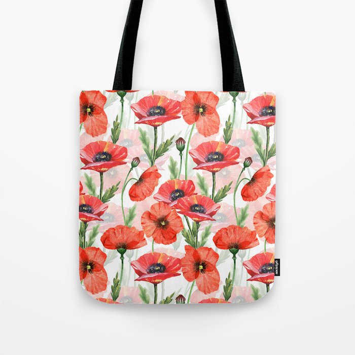Summer Botanical Poppies Field Tote Bag Gallery Image 1