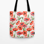 Summer Botanical Poppies Field Tote Bag Gallery Image 1