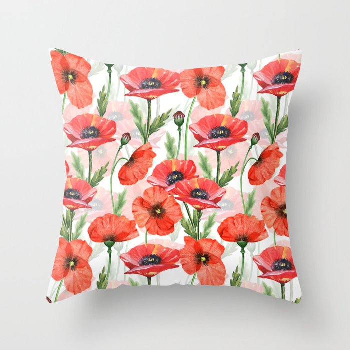 Summer Botanical Poppies Field Throw Pillow Gallery Image 6