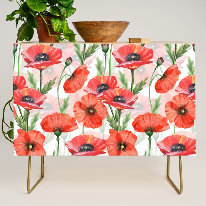 Summer Botanical Poppies Field Credenza Gallery Image 1