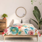 Red Turquoise Teal Floral Watercolor Comforter Gallery Image 3