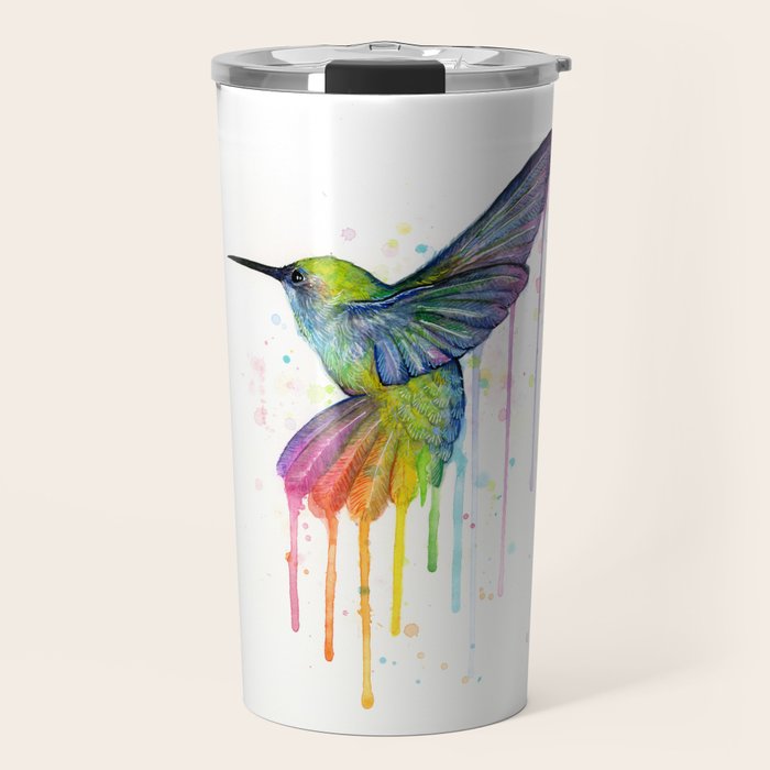 Hummingbird Rainbow Watercolor Travel Mug Gallery Image 1
