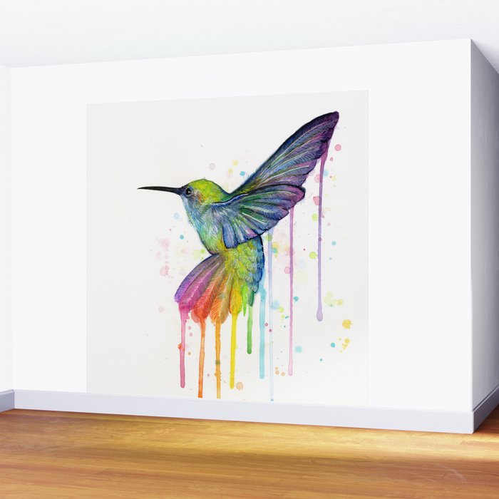 Hummingbird Rainbow Watercolor Wall Mural Gallery Image 2