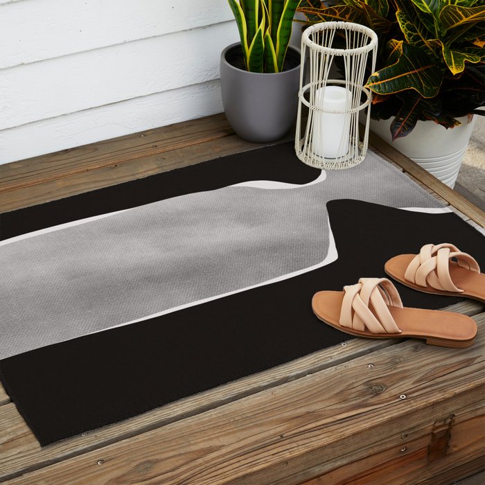 Black modern minimalist abstract 17 Outdoor Rug Gallery Image 2