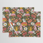 Kittens & Shrooms - Pink & Coral on Olive Placemat Gallery Image 1