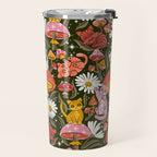 Kittens & Shrooms - Pink & Coral on Olive Travel Mug Gallery Image 2