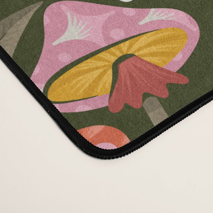 Kittens & Shrooms - Pink & Coral on Olive Desk Mat Gallery Image 4