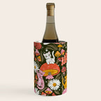 Kittens & Shrooms - Pink & Coral on Olive Wine Chiller Gallery Image 1