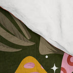 Kittens & Shrooms - Pink & Coral on Olive Comforter Gallery Image 4