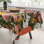 Kittens & Shrooms - Pink & Coral on Olive Tablecloth Gallery Image 3