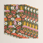 Kittens & Shrooms - Pink & Coral on Olive Wrapping Paper Gallery Image 3