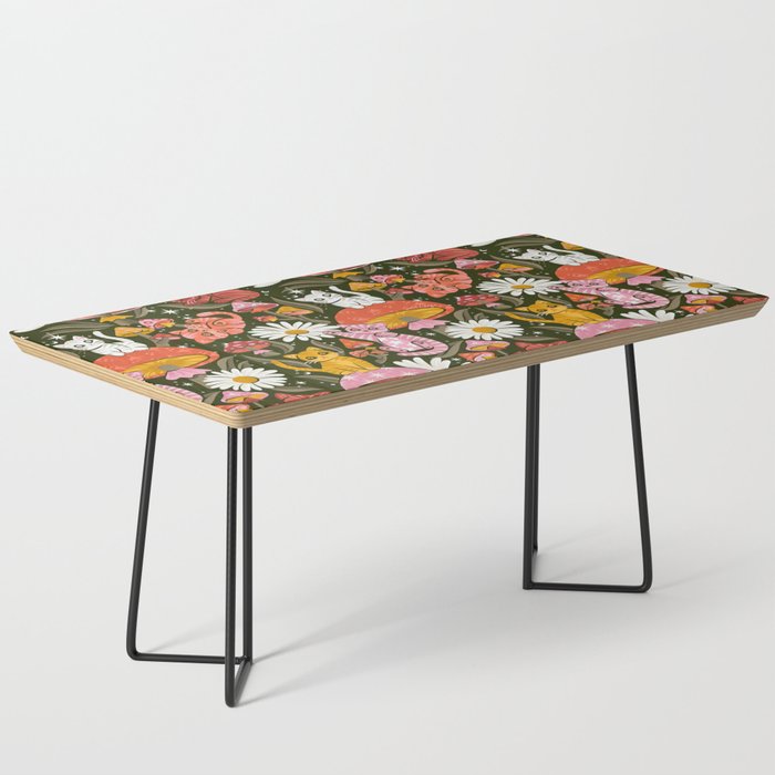 Kittens & Shrooms - Pink & Coral on Olive Coffee Table Gallery Image 1