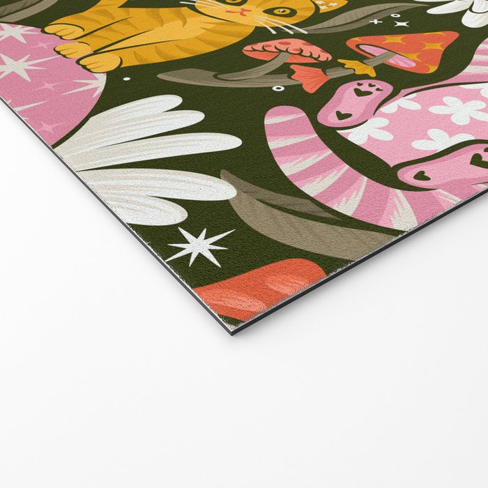 Kittens & Shrooms - Pink & Coral on Olive Welcome Mat Gallery Image 2