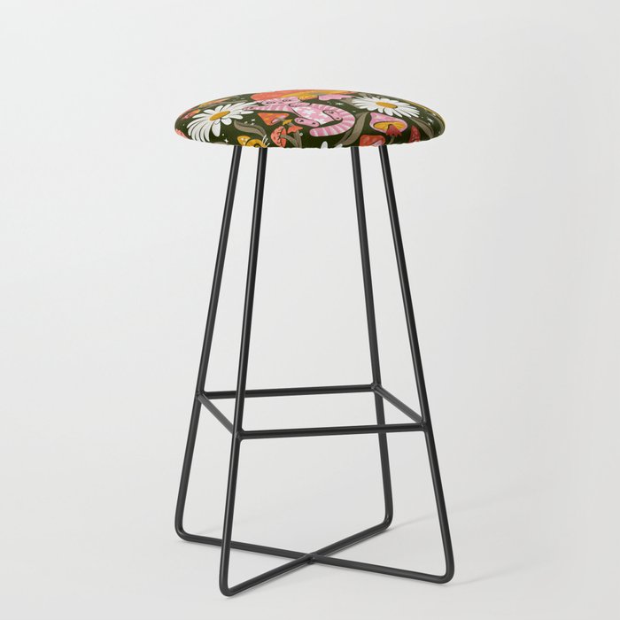 Kittens & Shrooms - Pink & Coral on Olive Stool Gallery Image 1