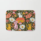 Kittens & Shrooms - Pink & Coral on Olive Bath Mat Gallery Image 1