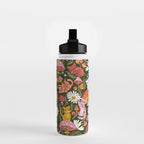 Kittens & Shrooms - Pink & Coral on Olive Water Bottle Gallery Image 2