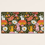 Kittens & Shrooms - Pink & Coral on Olive Desk Mat Gallery Image 3
