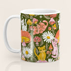 Kittens & Shrooms - Pink & Coral on Olive Coffee Mug Gallery Image 3