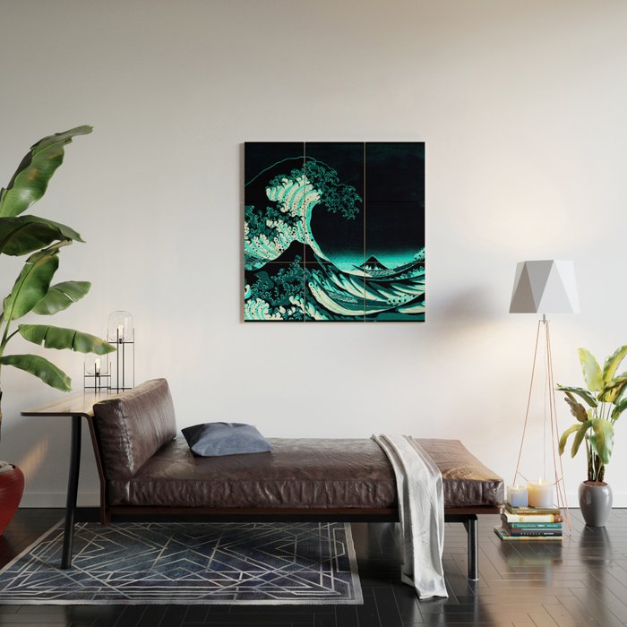 The Great Wave : Dark Teal Wood Wall Art Gallery Image 2