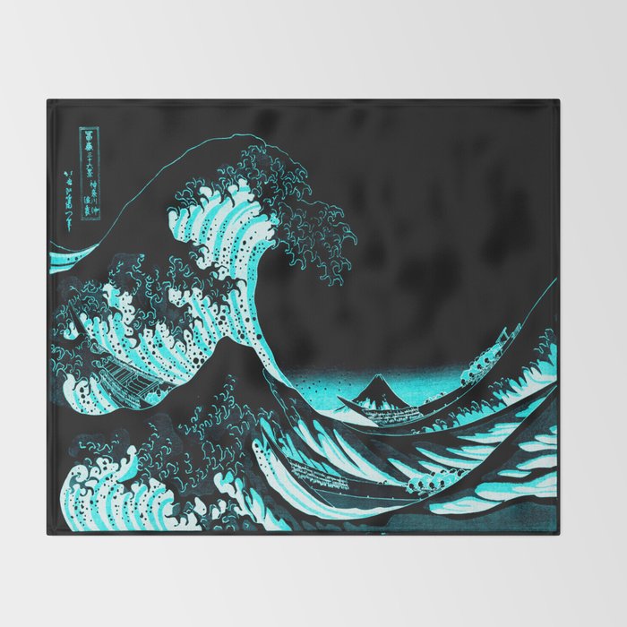 The Great Wave : Dark Teal Throw Blanket Gallery Image 2