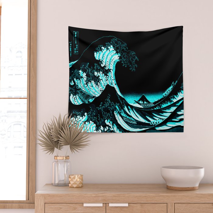 The Great Wave : Dark Teal Wall Tapestry Gallery Image 2