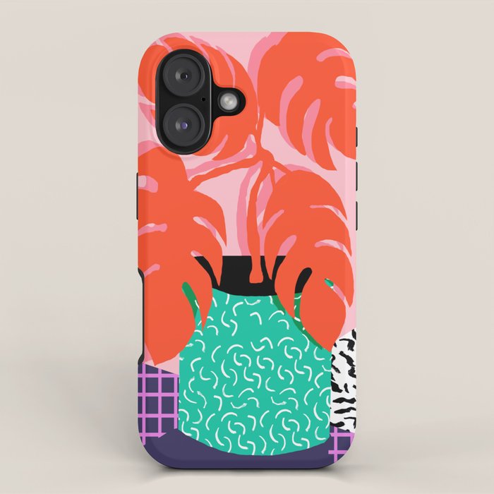 Mung - throwback retro 80s style neon art print pink hipster decor trendy grid urban brooklyn house  iPhone Case Gallery Image 1