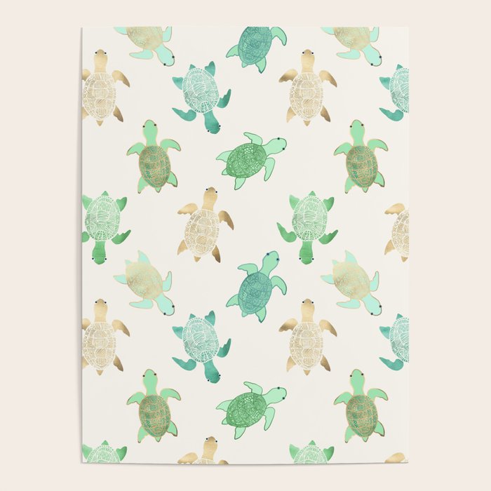 Gilded Jade & Mint Turtles Poster Gallery Image 1