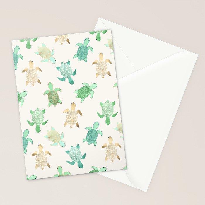 Gilded Jade & Mint Turtles Stationery Card Gallery Image 2