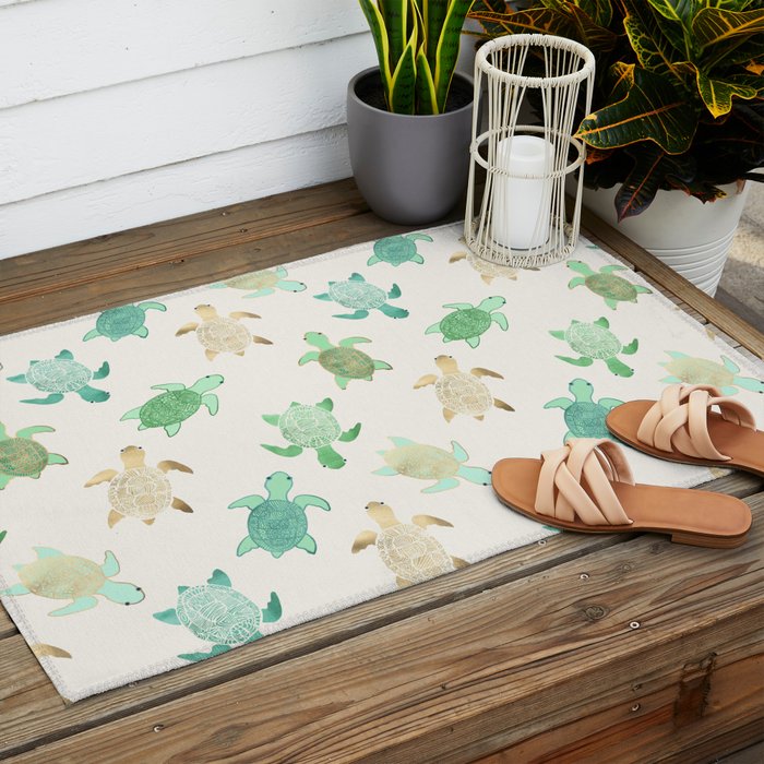 Gilded Jade & Mint Turtles Outdoor Rug Gallery Image 2