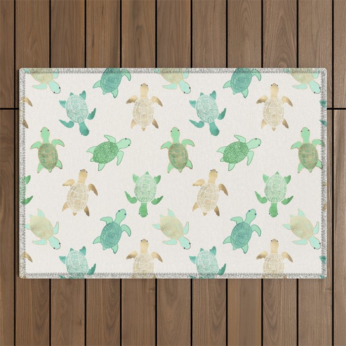 Gilded Jade & Mint Turtles Outdoor Rug Gallery Image 1