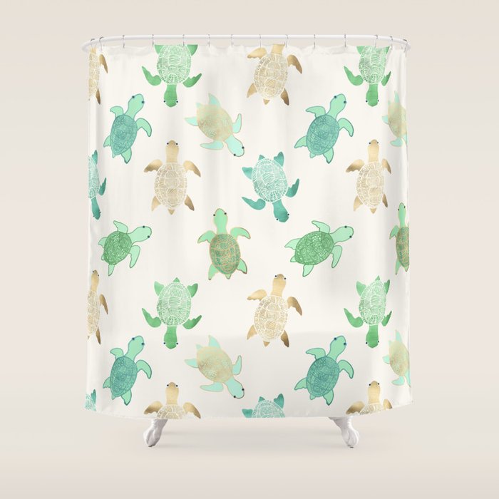 Gilded Jade & Mint Turtles Shower Curtain Gallery Image 1