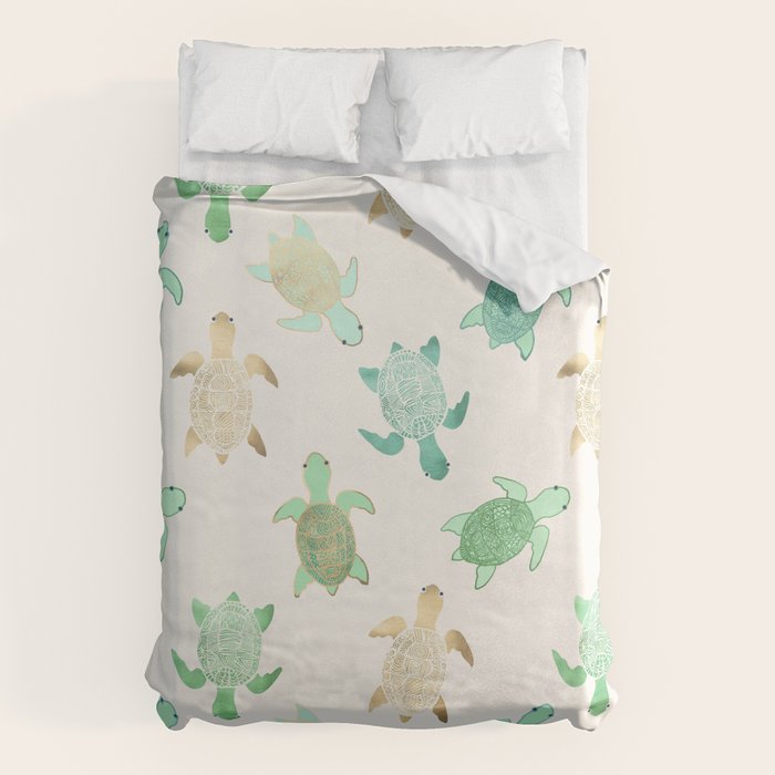 Gilded Jade & Mint Turtles Duvet Cover Gallery Image 6