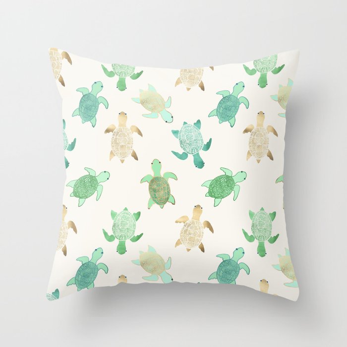 Gilded Jade & Mint Turtles Throw Pillow Gallery Image 6